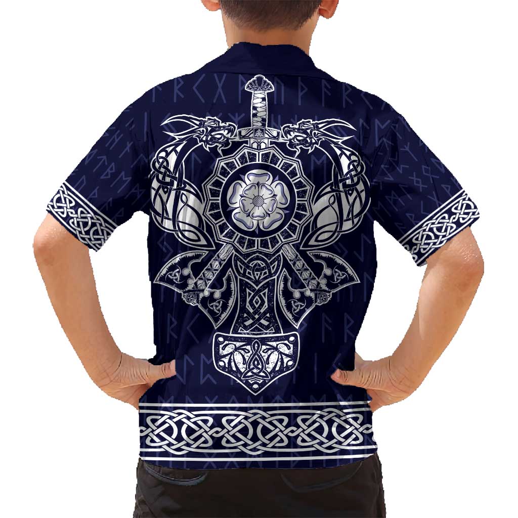 Vikings from Yorkshire Family Matching Tank Maxi Dress and Hawaiian Shirt Blue Spirit of Jorvik - Wonder Print Shop