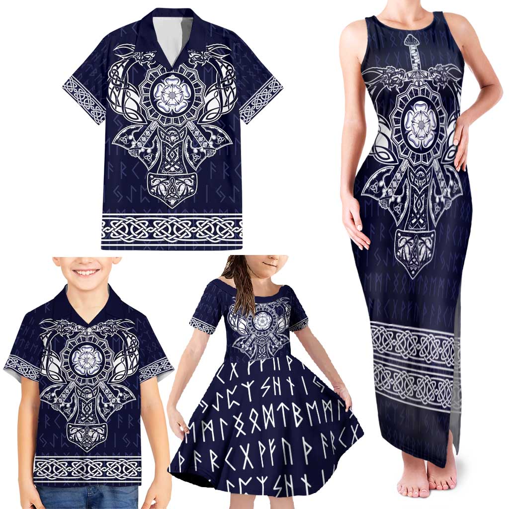 Vikings from Yorkshire Family Matching Tank Maxi Dress and Hawaiian Shirt Blue Spirit of Jorvik - Wonder Print Shop