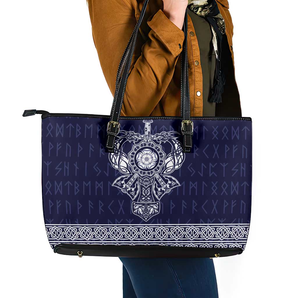 Vikings from Yorkshire Leather Tote Bag Blue Spirit of Jorvik - Wonder Print Shop