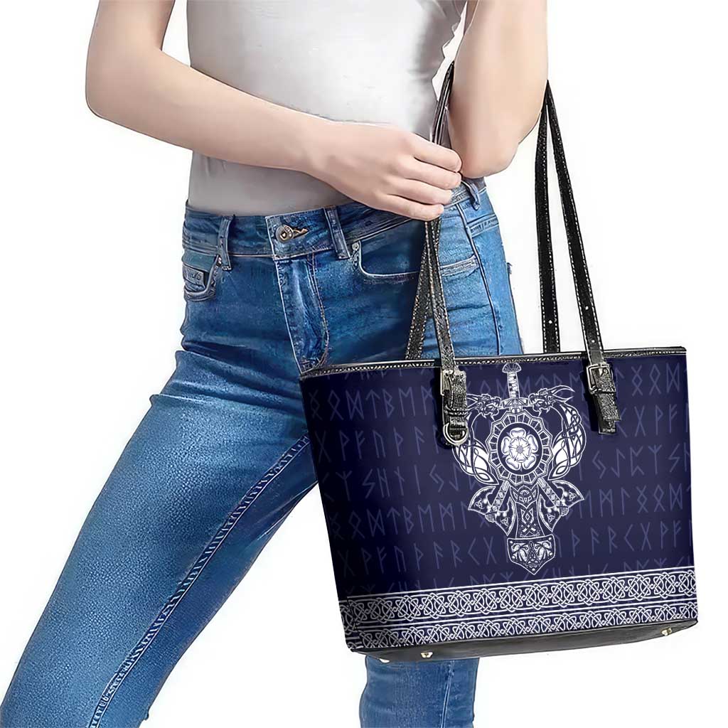 Vikings from Yorkshire Leather Tote Bag Blue Spirit of Jorvik - Wonder Print Shop