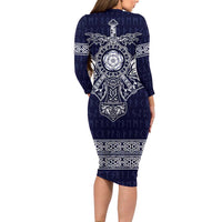 Vikings from Yorkshire Long Sleeve Bodycon Dress Blue Spirit of Jorvik - Wonder Print Shop