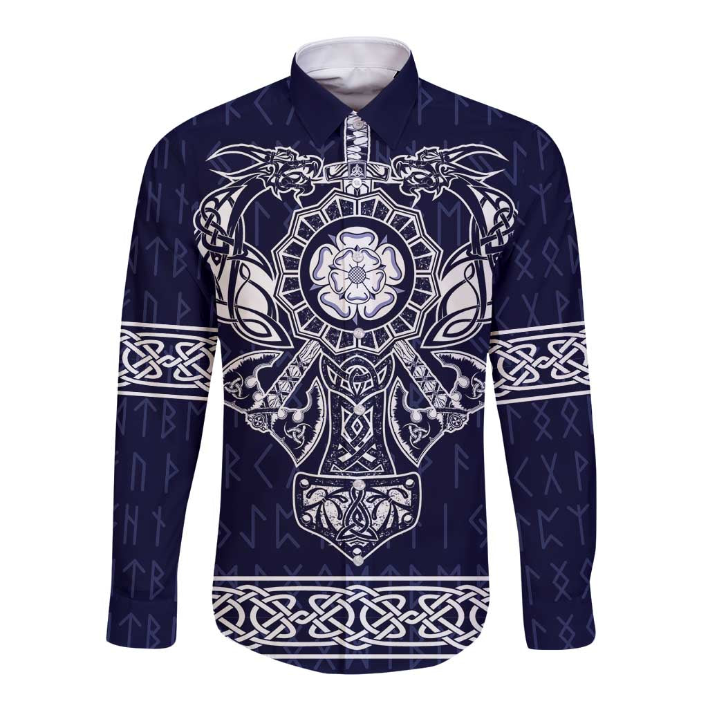 Vikings from Yorkshire Long Sleeve Button Shirt Blue Spirit of Jorvik - Wonder Print Shop