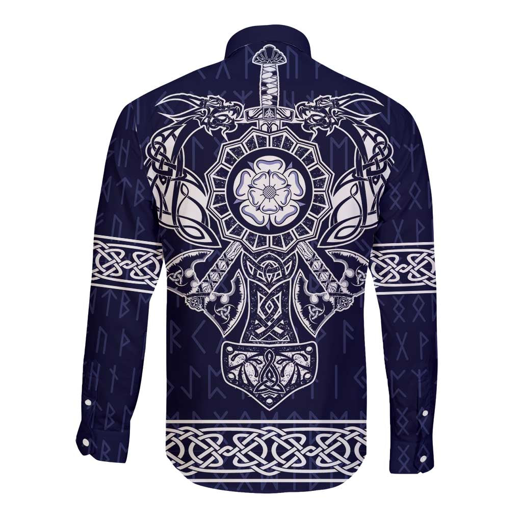 Vikings from Yorkshire Long Sleeve Button Shirt Blue Spirit of Jorvik - Wonder Print Shop