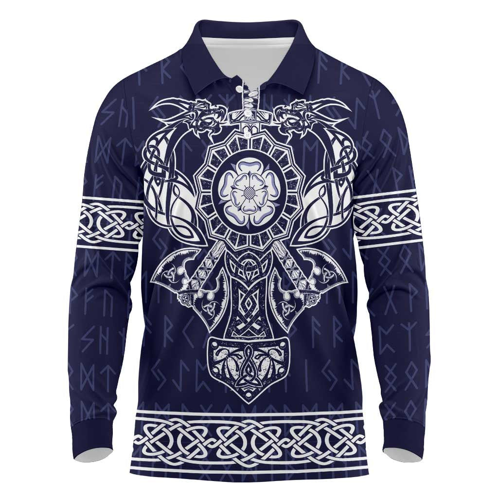 Vikings from Yorkshire Long Sleeve Polo Shirt Blue Spirit of Jorvik - Wonder Print Shop