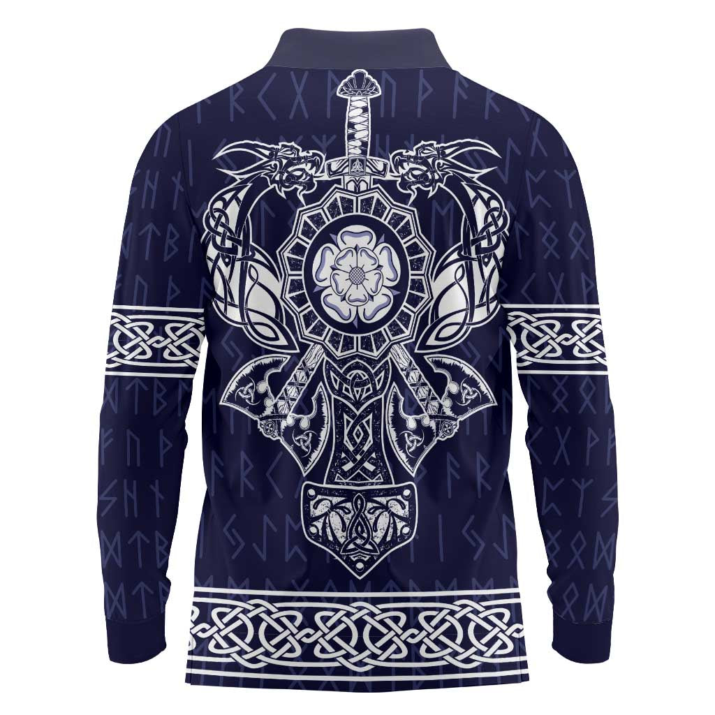 Vikings from Yorkshire Long Sleeve Polo Shirt Blue Spirit of Jorvik - Wonder Print Shop