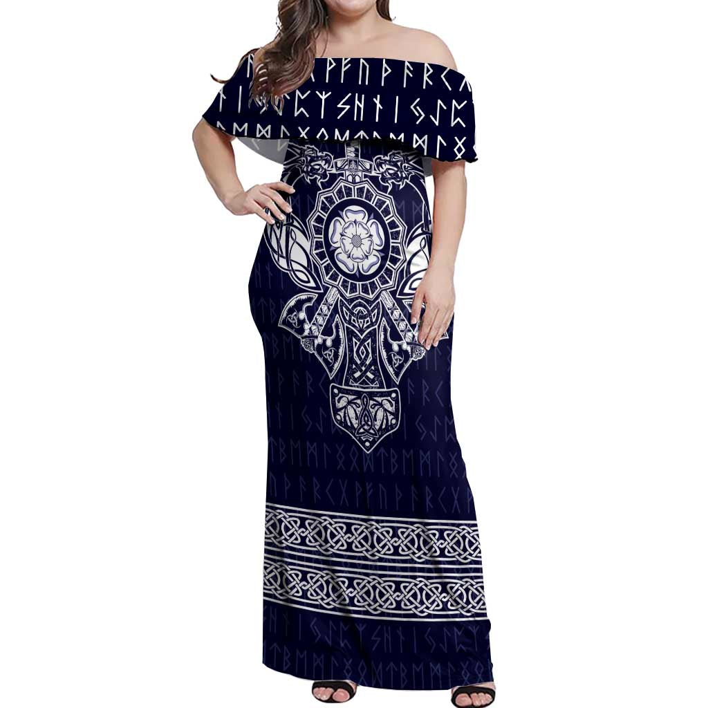 Vikings from Yorkshire Off Shoulder Maxi Dress Blue Spirit of Jorvik - Wonder Print Shop