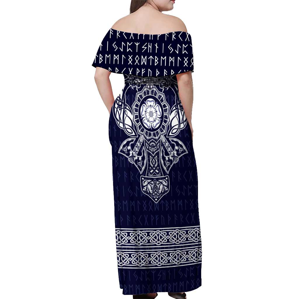 Vikings from Yorkshire Off Shoulder Maxi Dress Blue Spirit of Jorvik - Wonder Print Shop