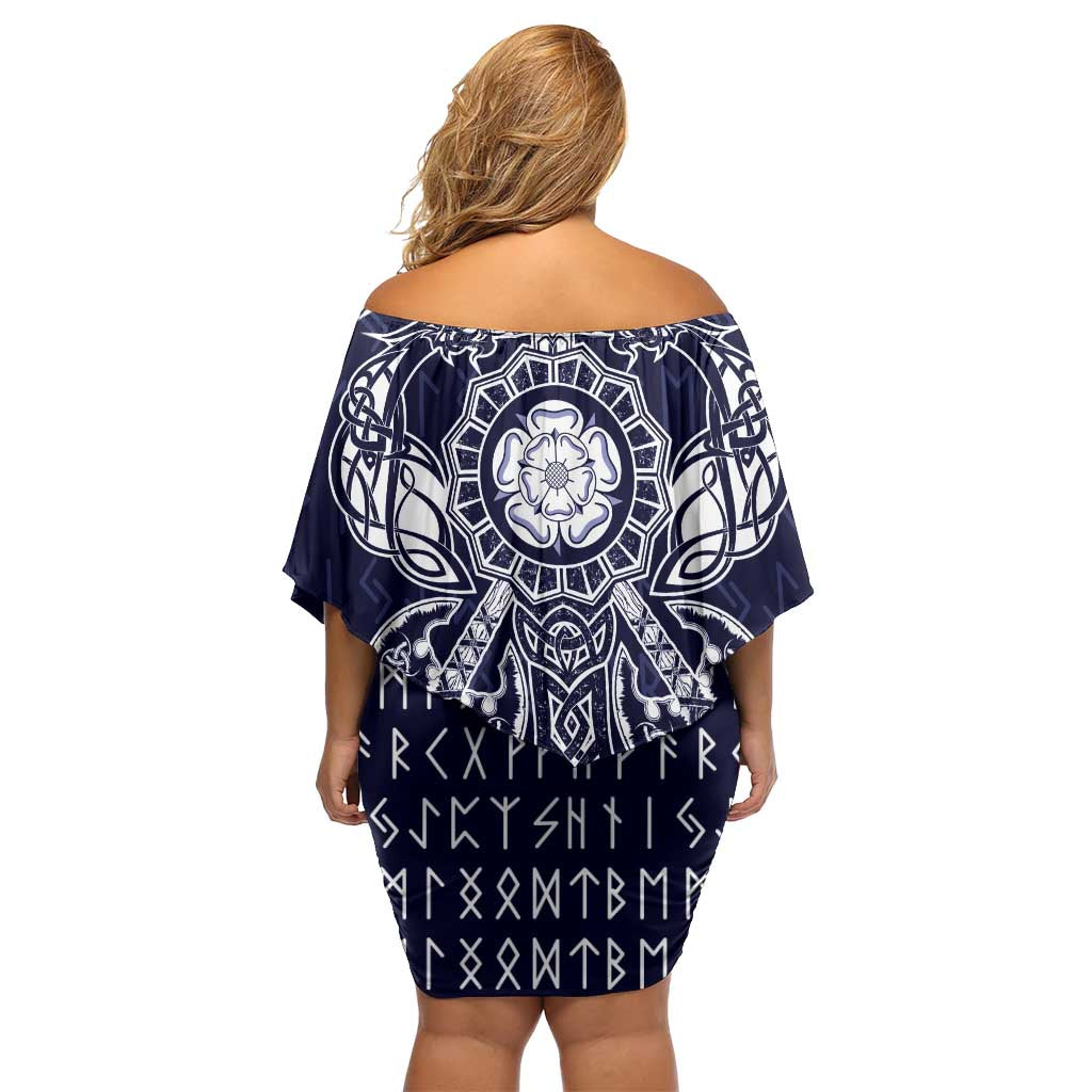 Vikings from Yorkshire Off Shoulder Short Dress Blue Spirit of Jorvik - Wonder Print Shop