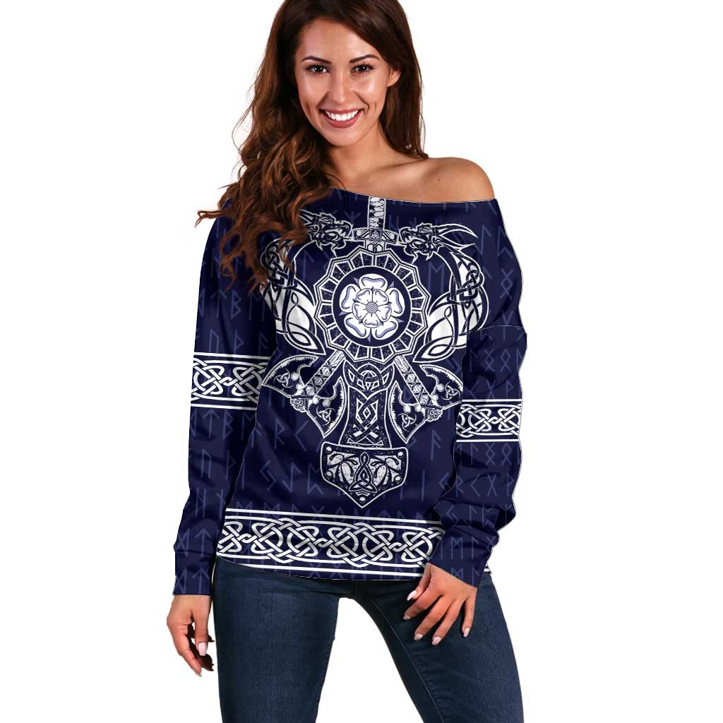 Vikings from Yorkshire Off Shoulder Sweater Blue Spirit of Jorvik - Wonder Print Shop