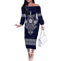 Vikings from Yorkshire Off The Shoulder Long Sleeve Dress Blue Spirit of Jorvik - Wonder Print Shop