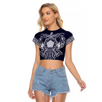 Vikings from Yorkshire Raglan Cropped T Shirt Blue Spirit of Jorvik - Wonder Print Shop