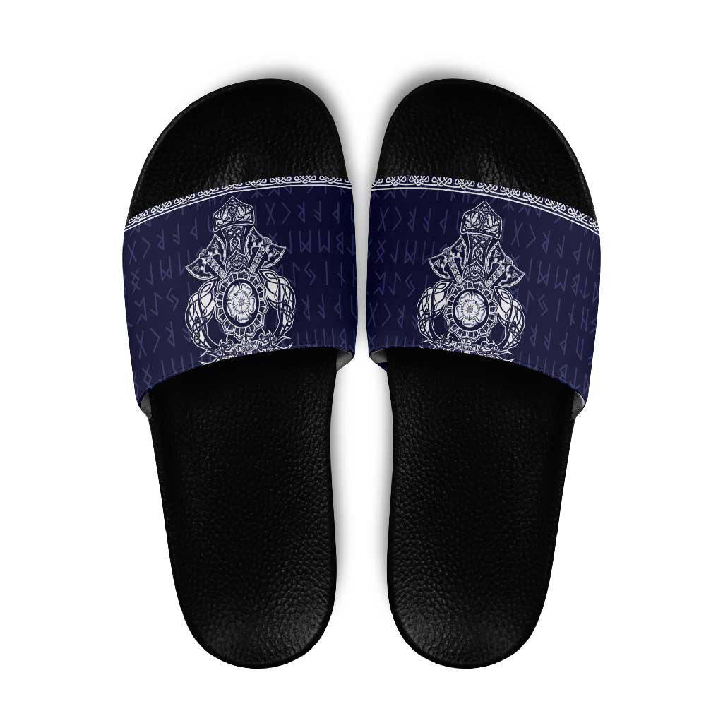Vikings from Yorkshire Slide Sandals Blue Spirit of Jorvik - Wonder Print Shop
