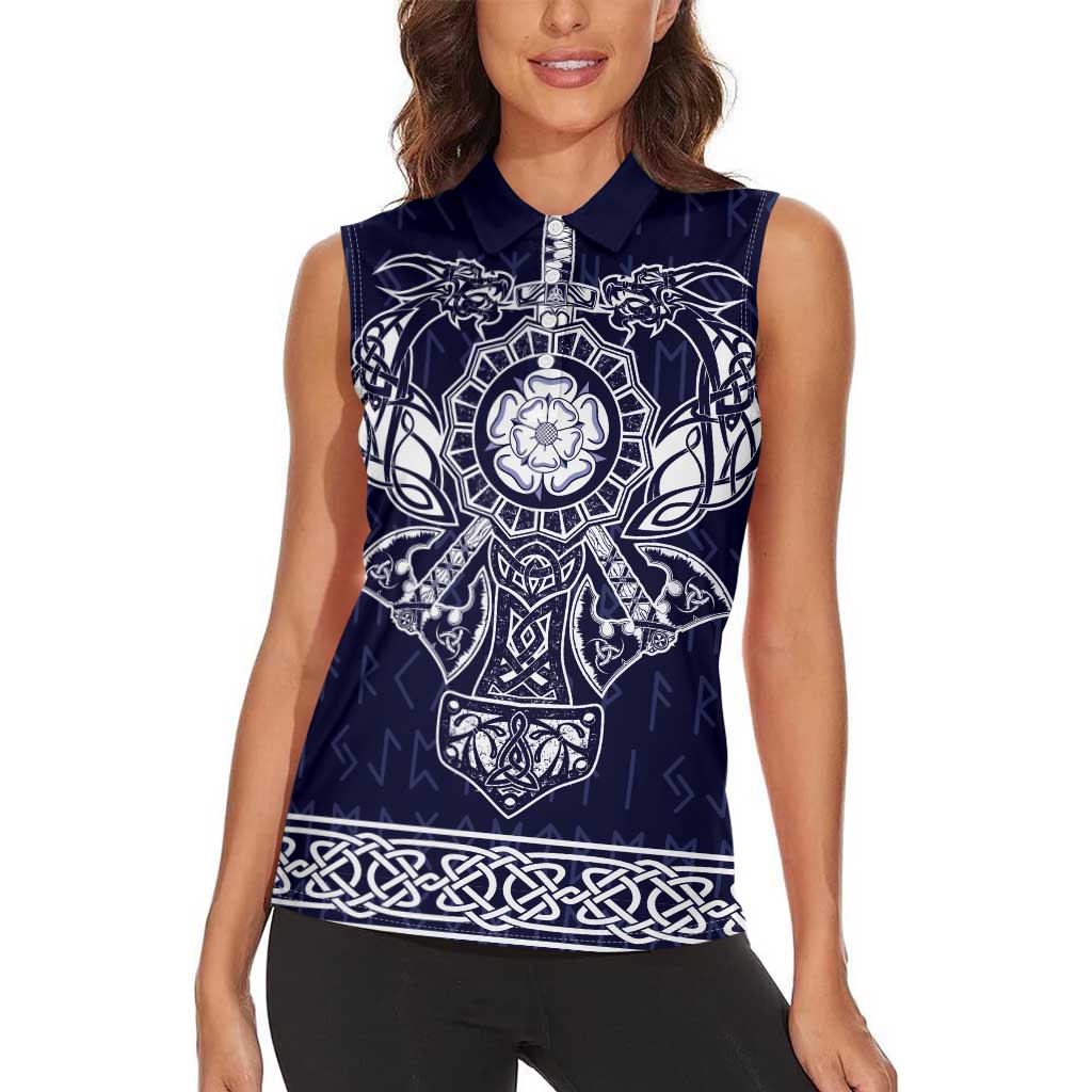 Vikings from Yorkshire Women Sleeveless Polo Shirt Blue Spirit of Jorvik - Wonder Print Shop