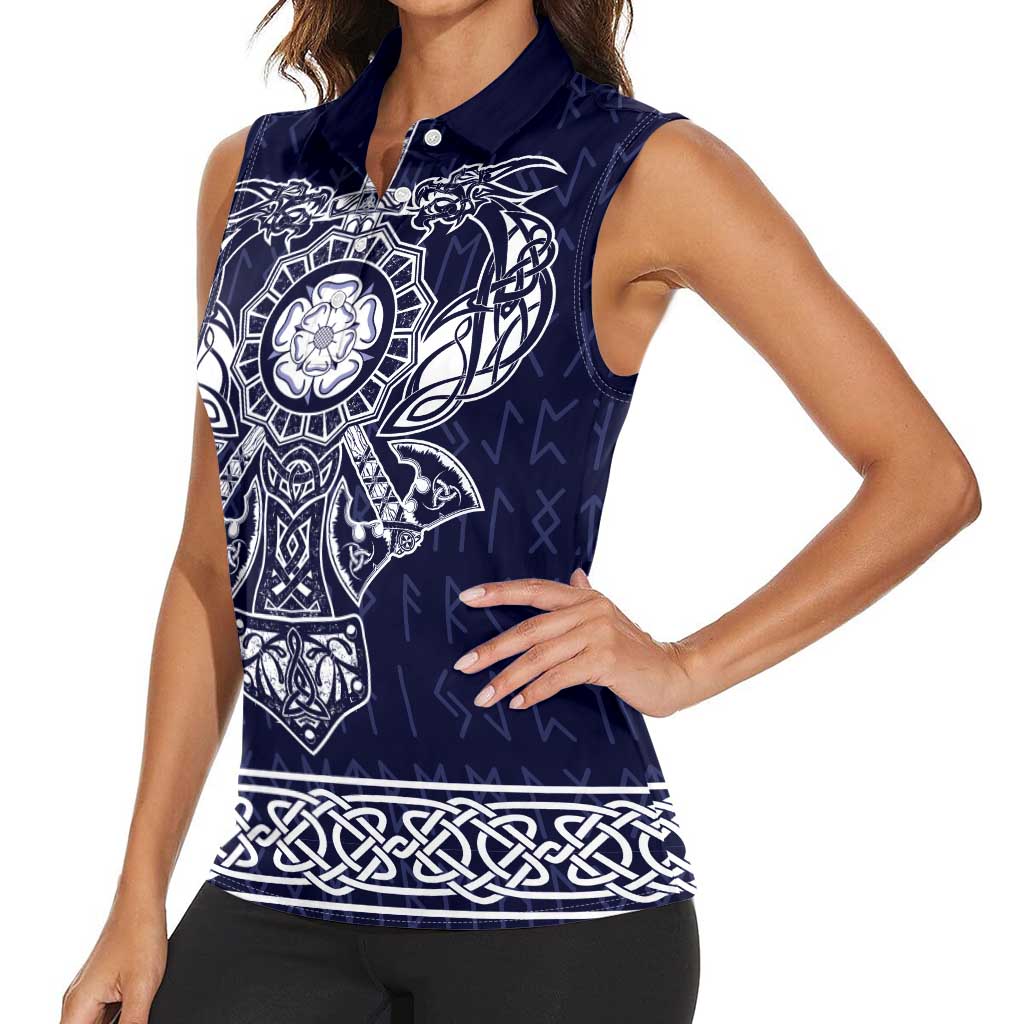Vikings from Yorkshire Women Sleeveless Polo Shirt Blue Spirit of Jorvik - Wonder Print Shop