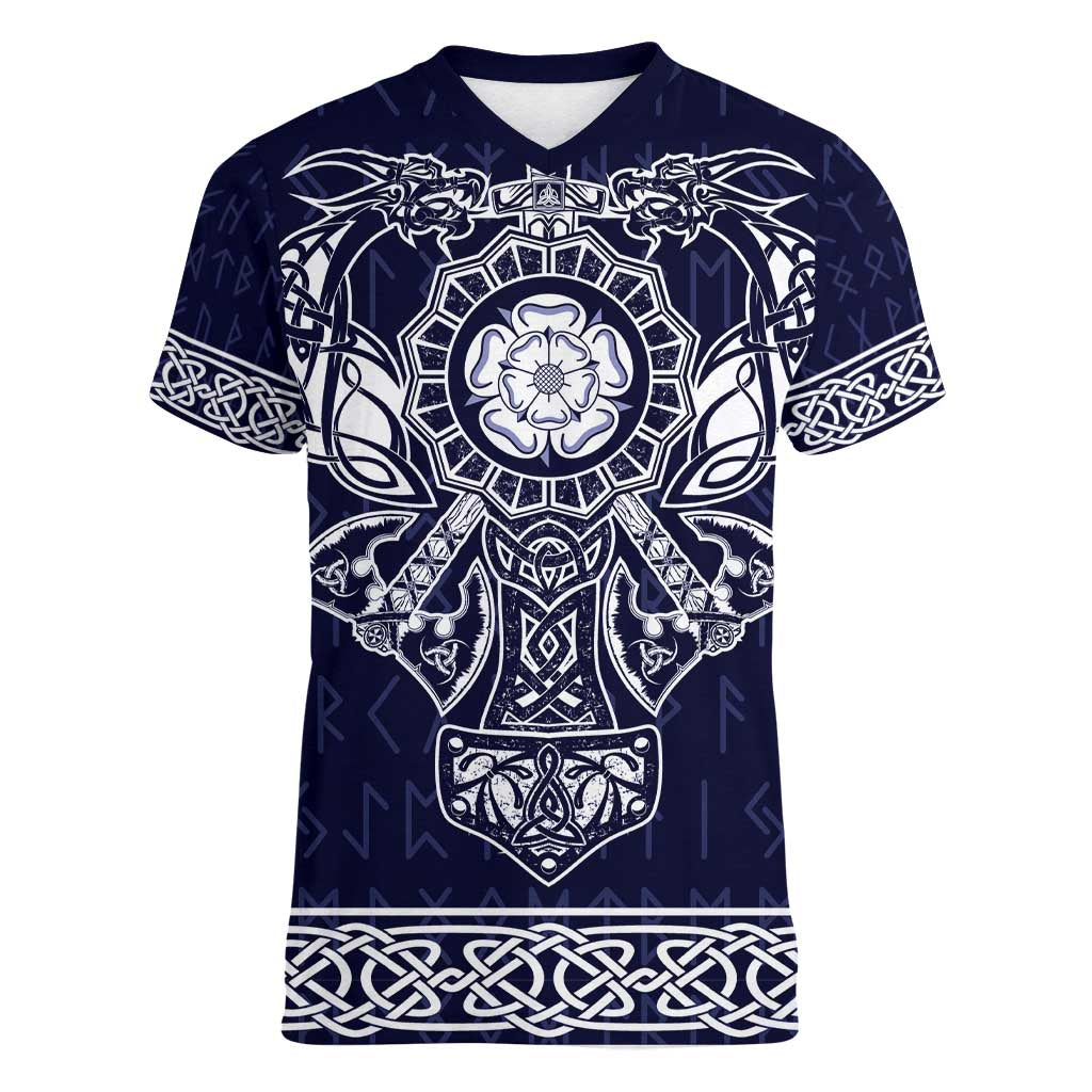 Vikings from Yorkshire Women V-Neck T-Shirt Blue Spirit of Jorvik - Wonder Print Shop