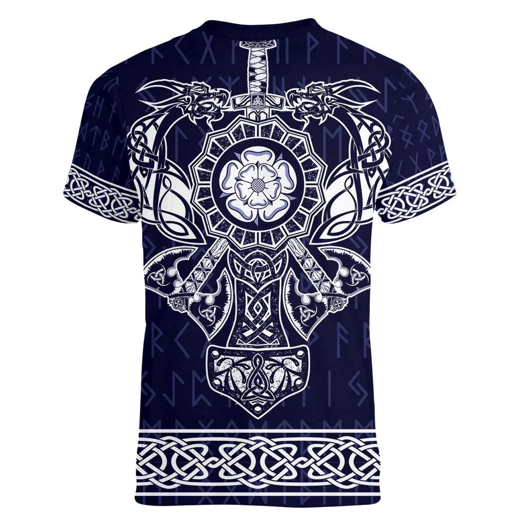 Vikings from Yorkshire Women V-Neck T-Shirt Blue Spirit of Jorvik - Wonder Print Shop
