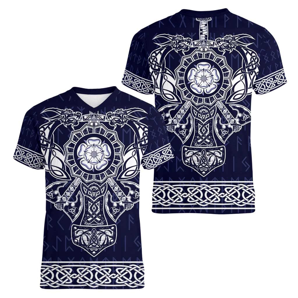 Vikings from Yorkshire Women V-Neck T-Shirt Blue Spirit of Jorvik - Wonder Print Shop