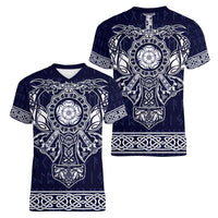 Vikings from Yorkshire Women V-Neck T-Shirt Blue Spirit of Jorvik - Wonder Print Shop
