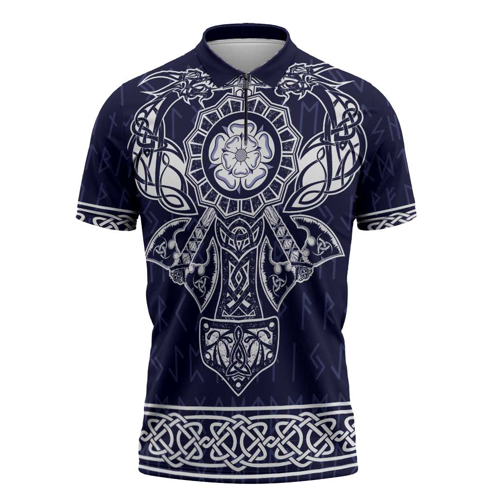 Vikings from Yorkshire Zipper Polo Shirt Blue Spirit of Jorvik - Wonder Print Shop