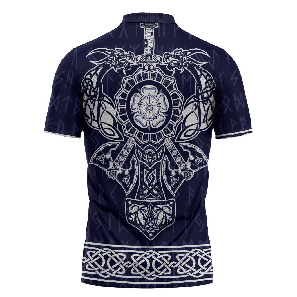 Vikings from Yorkshire Zipper Polo Shirt Blue Spirit of Jorvik - Wonder Print Shop