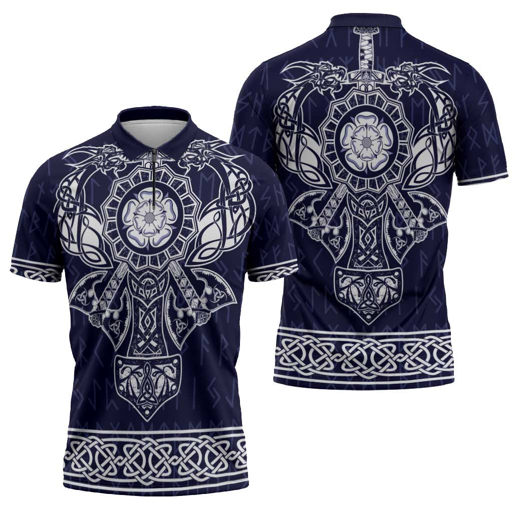 Vikings from Yorkshire Zipper Polo Shirt Blue Spirit of Jorvik - Wonder Print Shop