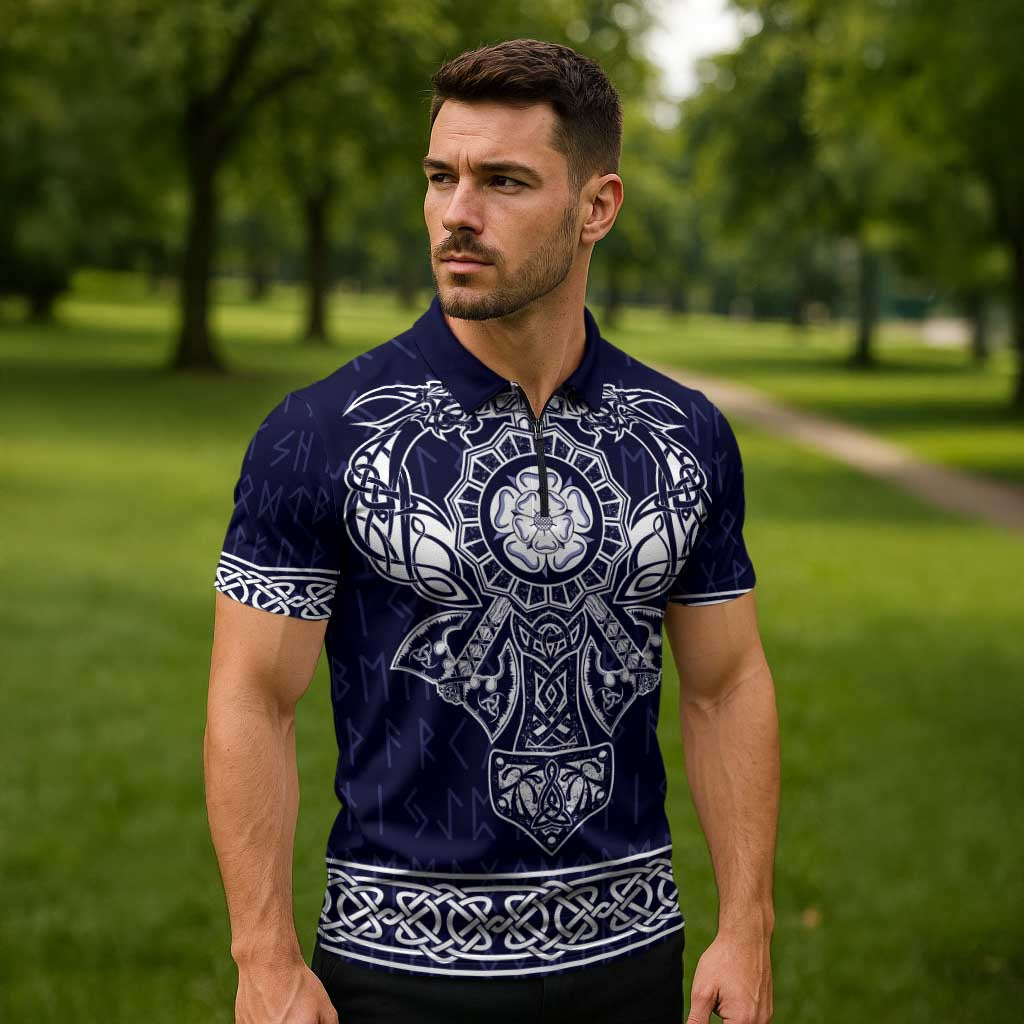 Vikings from Yorkshire Zipper Polo Shirt Blue Spirit of Jorvik - Wonder Print Shop