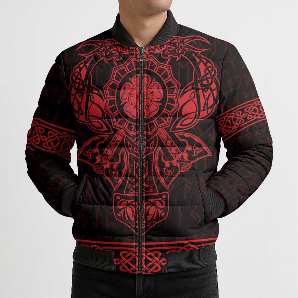 Vikings from Yorkshire Bomber Puffer Jacket Red Spirit of Jorvik - Wonder Print Shop