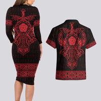 Vikings from Yorkshire Couples Matching Long Sleeve Bodycon Dress and Hawaiian Shirt Red Spirit of Jorvik - Wonder Print Shop
