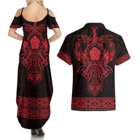 Vikings from Yorkshire Couples Matching Summer Maxi Dress and Hawaiian Shirt Red Spirit of Jorvik - Wonder Print Shop
