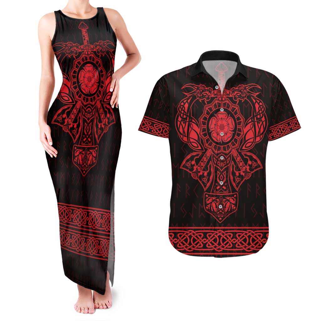 Vikings from Yorkshire Couples Matching Tank Maxi Dress and Hawaiian Shirt Red Spirit of Jorvik - Wonder Print Shop