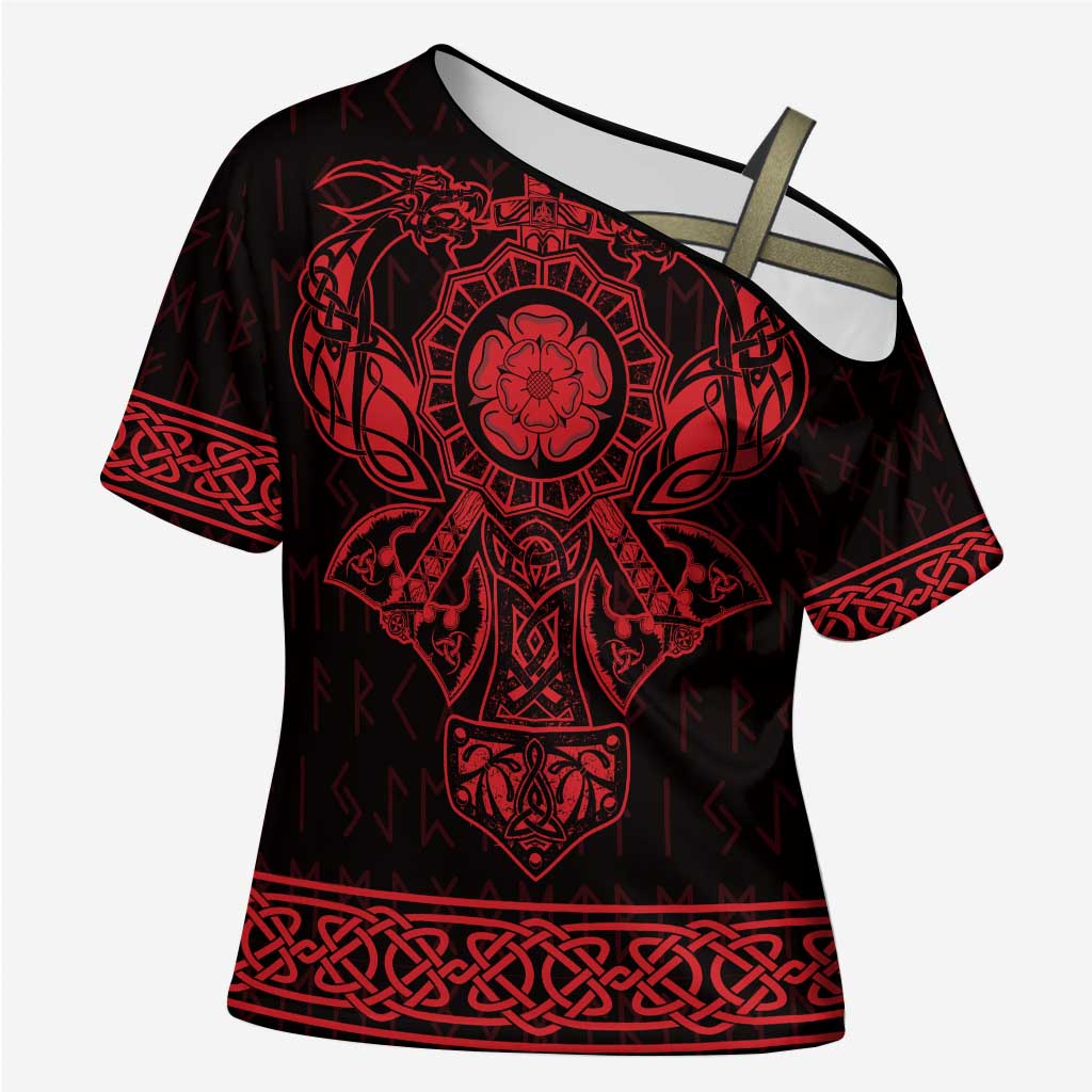 Vikings from Yorkshire Cross Shoulder Shirt Red Spirit of Jorvik - Wonder Print Shop