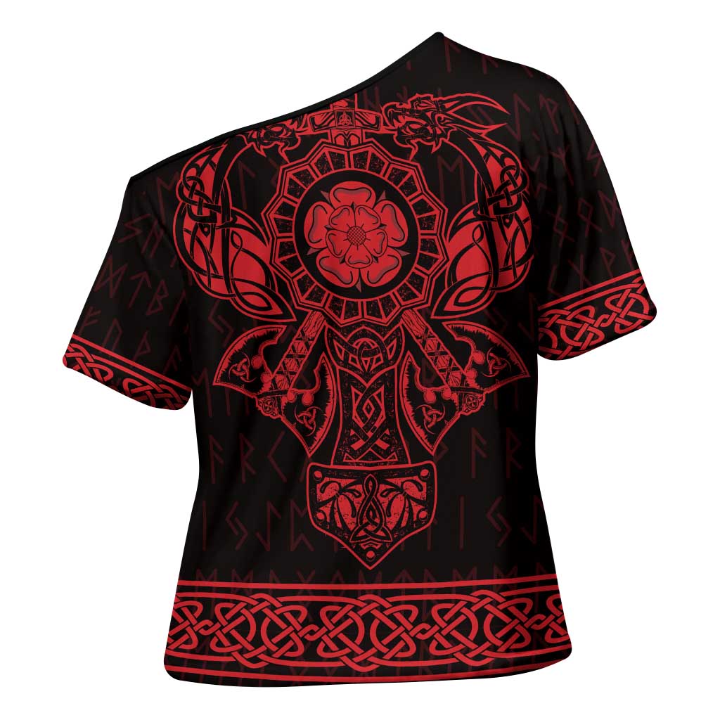 Vikings from Yorkshire Cross Shoulder Shirt Red Spirit of Jorvik - Wonder Print Shop