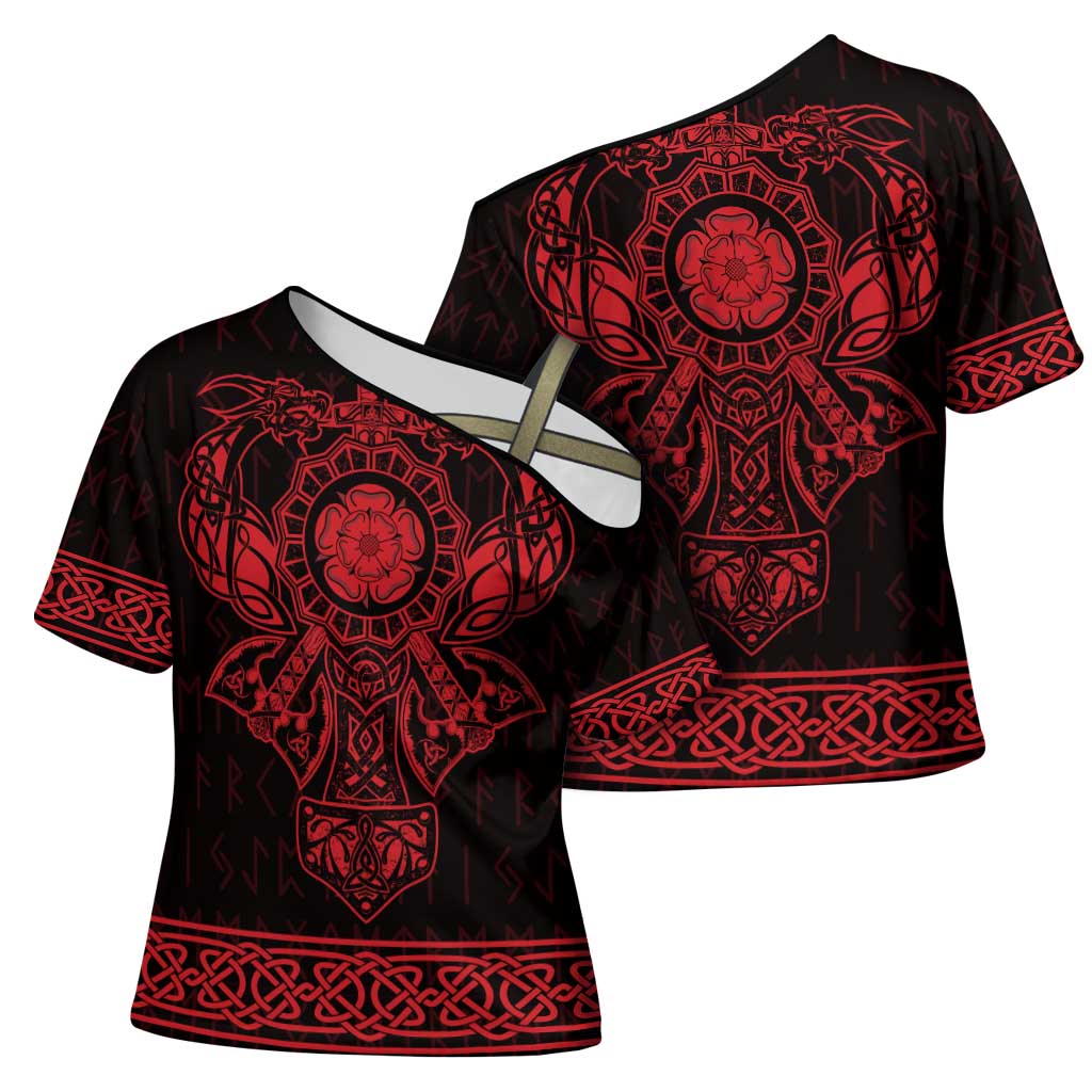 Vikings from Yorkshire Cross Shoulder Shirt Red Spirit of Jorvik - Wonder Print Shop