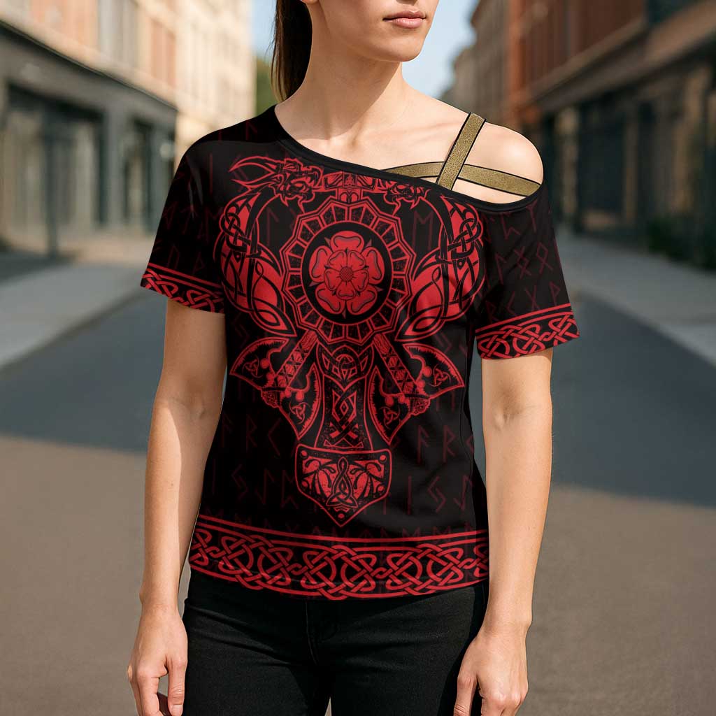 Vikings from Yorkshire Cross Shoulder Shirt Red Spirit of Jorvik - Wonder Print Shop