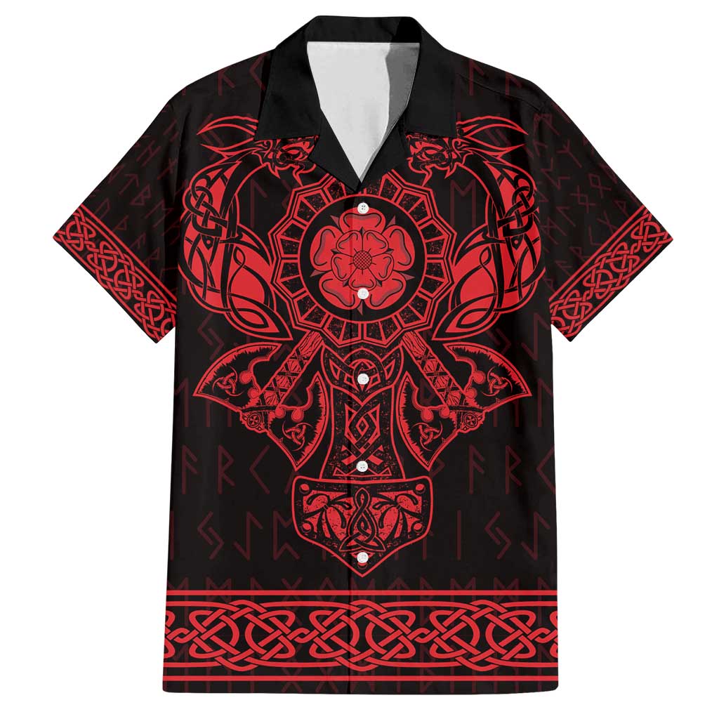 Vikings from Yorkshire Family Matching Long Sleeve Bodycon Dress and Hawaiian Shirt Red Spirit of Jorvik - Wonder Print Shop