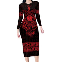 Vikings from Yorkshire Family Matching Long Sleeve Bodycon Dress and Hawaiian Shirt Red Spirit of Jorvik - Wonder Print Shop