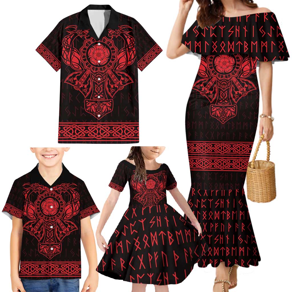 Vikings from Yorkshire Family Matching Mermaid Dress and Hawaiian Shirt Red Spirit of Jorvik - Wonder Print Shop
