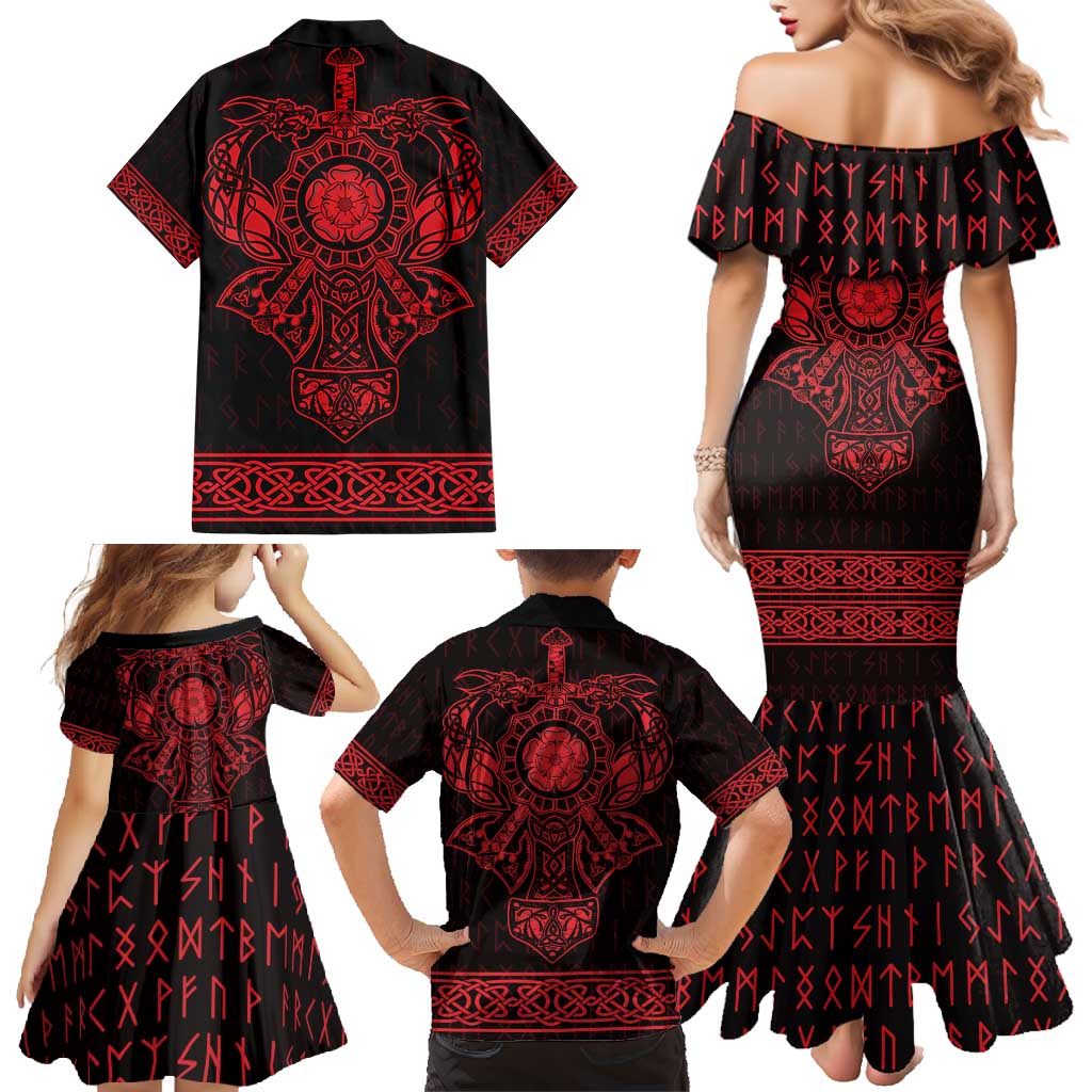 Vikings from Yorkshire Family Matching Mermaid Dress and Hawaiian Shirt Red Spirit of Jorvik - Wonder Print Shop