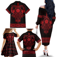 Vikings from Yorkshire Family Matching Off The Shoulder Long Sleeve Dress and Hawaiian Shirt Red Spirit of Jorvik - Wonder Print Shop