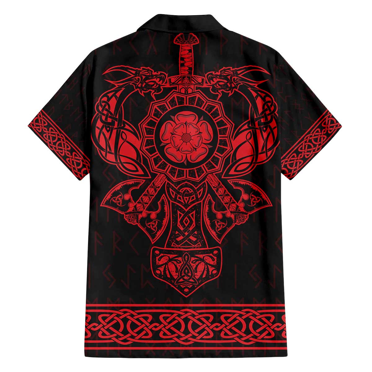 Vikings from Yorkshire Family Matching Off The Shoulder Long Sleeve Dress and Hawaiian Shirt Red Spirit of Jorvik - Wonder Print Shop