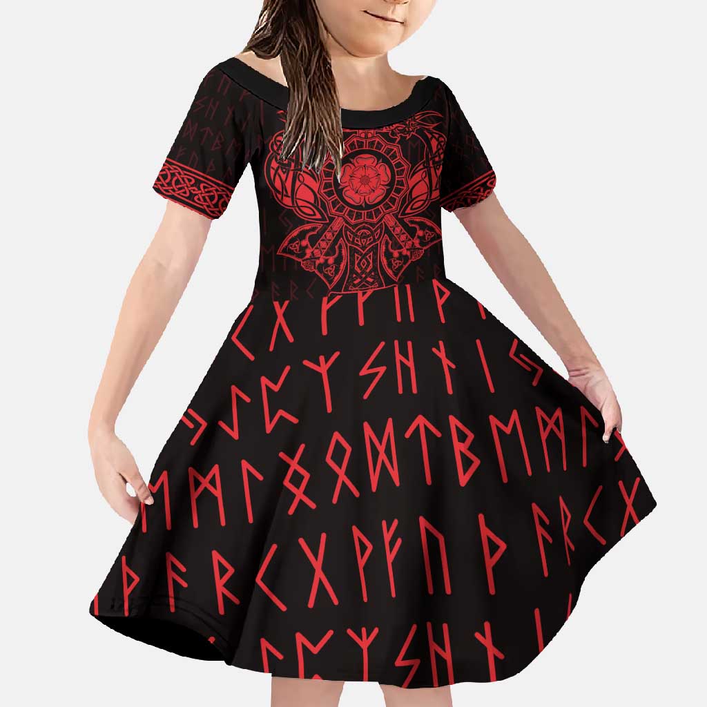 Vikings from Yorkshire Family Matching Off Shoulder Maxi Dress and Hawaiian Shirt Red Spirit of Jorvik - Wonder Print Shop