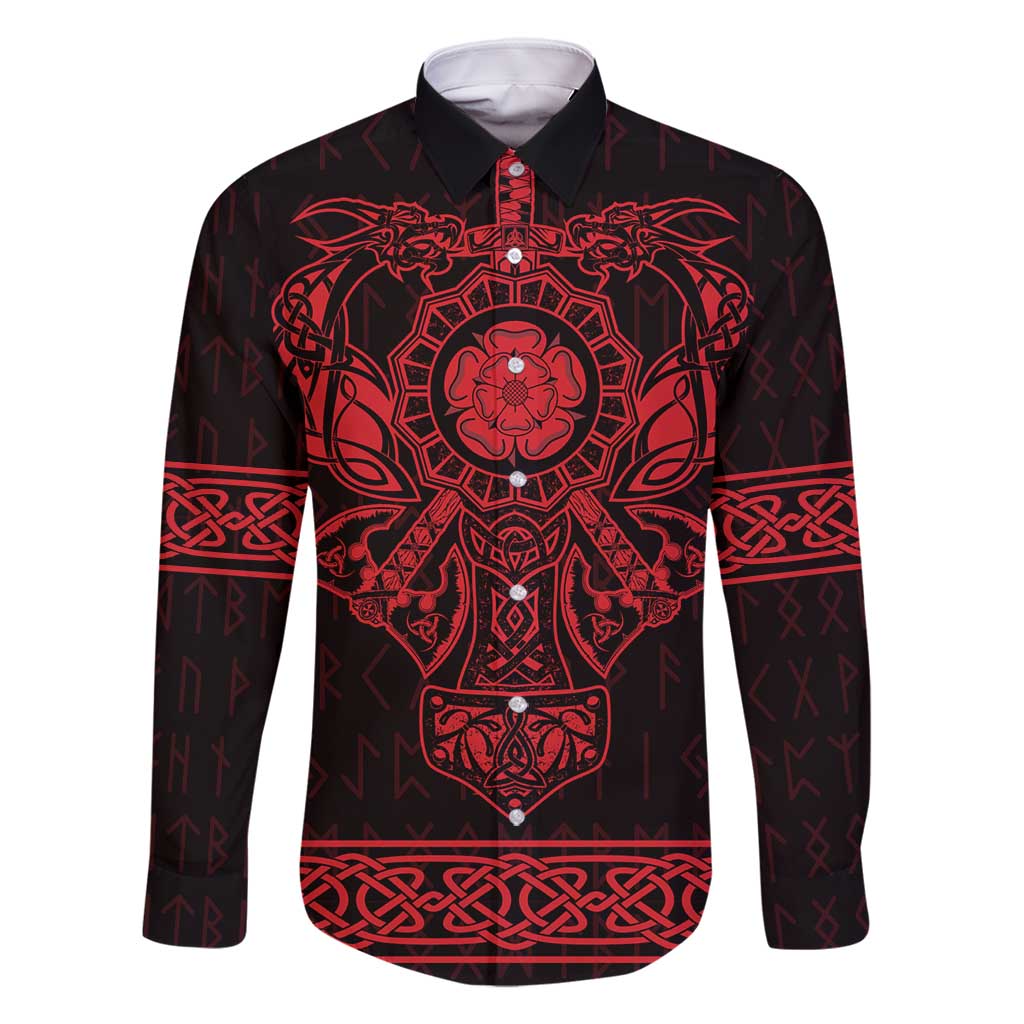 Vikings from Yorkshire Family Matching Off Shoulder Maxi Dress and Hawaiian Shirt Red Spirit of Jorvik - Wonder Print Shop
