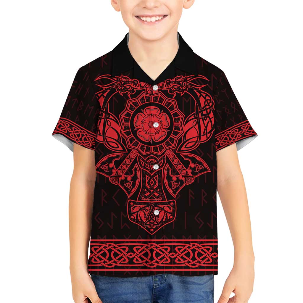 Vikings from Yorkshire Family Matching Off Shoulder Maxi Dress and Hawaiian Shirt Red Spirit of Jorvik - Wonder Print Shop