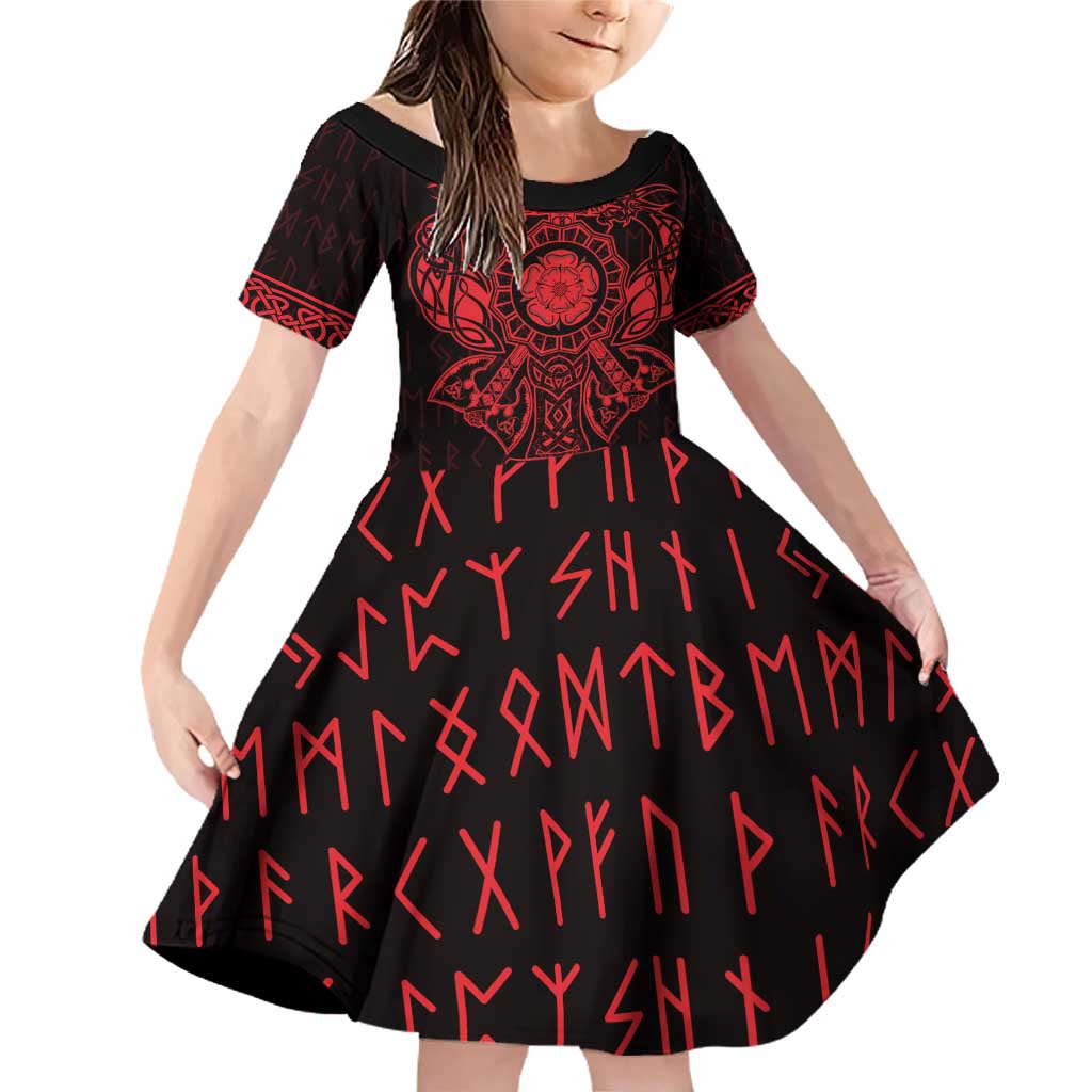 Vikings from Yorkshire Family Matching Off Shoulder Short Dress and Hawaiian Shirt Red Spirit of Jorvik - Wonder Print Shop
