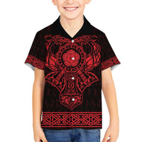 Vikings from Yorkshire Family Matching Off Shoulder Short Dress and Hawaiian Shirt Red Spirit of Jorvik - Wonder Print Shop