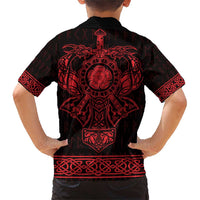Vikings from Yorkshire Family Matching Short Sleeve Bodycon Dress and Hawaiian Shirt Red Spirit of Jorvik - Wonder Print Shop