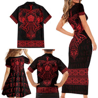 Vikings from Yorkshire Family Matching Short Sleeve Bodycon Dress and Hawaiian Shirt Red Spirit of Jorvik - Wonder Print Shop