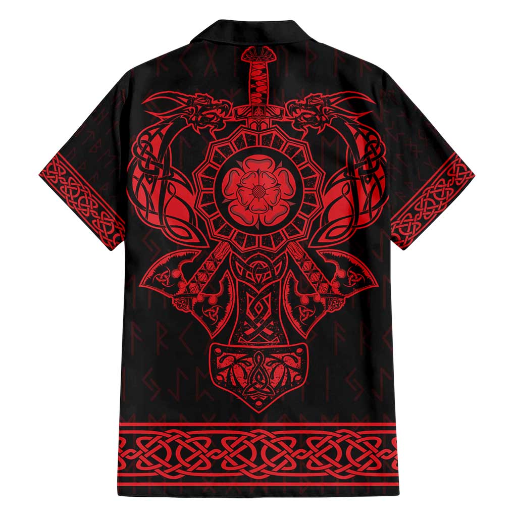 Vikings from Yorkshire Family Matching Short Sleeve Bodycon Dress and Hawaiian Shirt Red Spirit of Jorvik - Wonder Print Shop