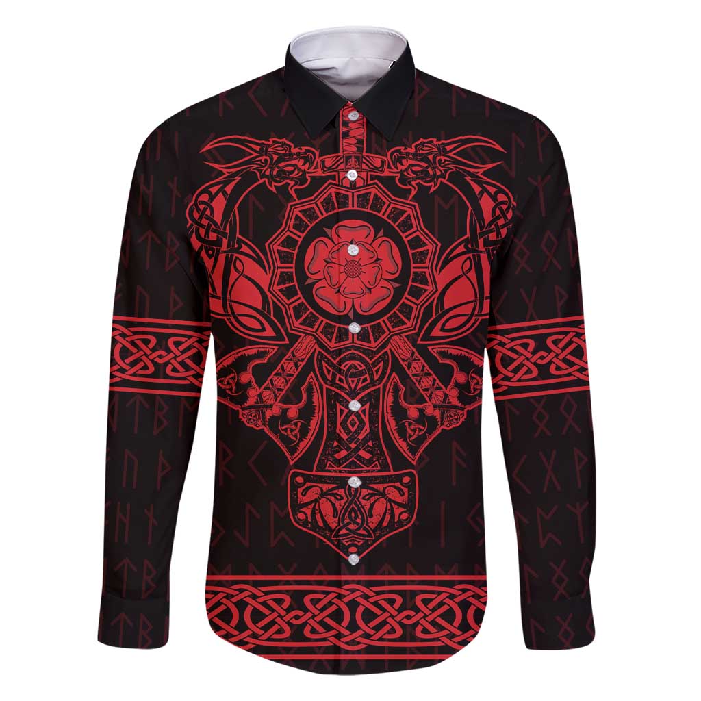 Vikings from Yorkshire Family Matching Short Sleeve Bodycon Dress and Hawaiian Shirt Red Spirit of Jorvik - Wonder Print Shop