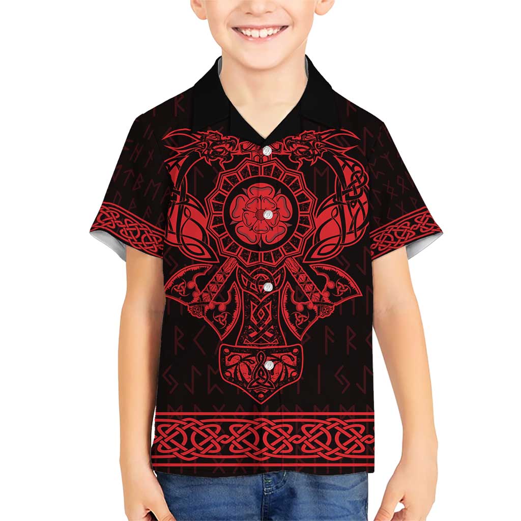 Vikings from Yorkshire Family Matching Short Sleeve Bodycon Dress and Hawaiian Shirt Red Spirit of Jorvik - Wonder Print Shop